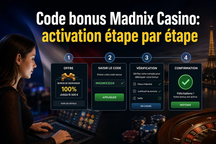 Code bonus Madnix Casino: activation étape par étape